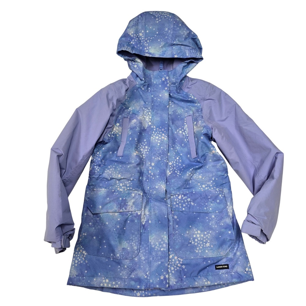 Lands End Girls L Galaxy Waterproof Parka Jacket Purple Lavender Winter 10-12